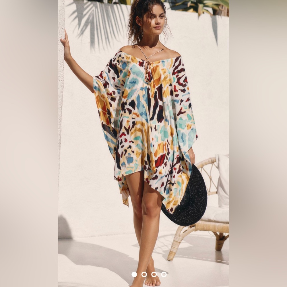 NWT  Anthropologie Printed Swim Coverup Strappy Kaftan Style Rayon XXS/XS